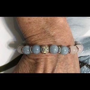 Aquamarine & Rose Quartz Gemstone Bracelet